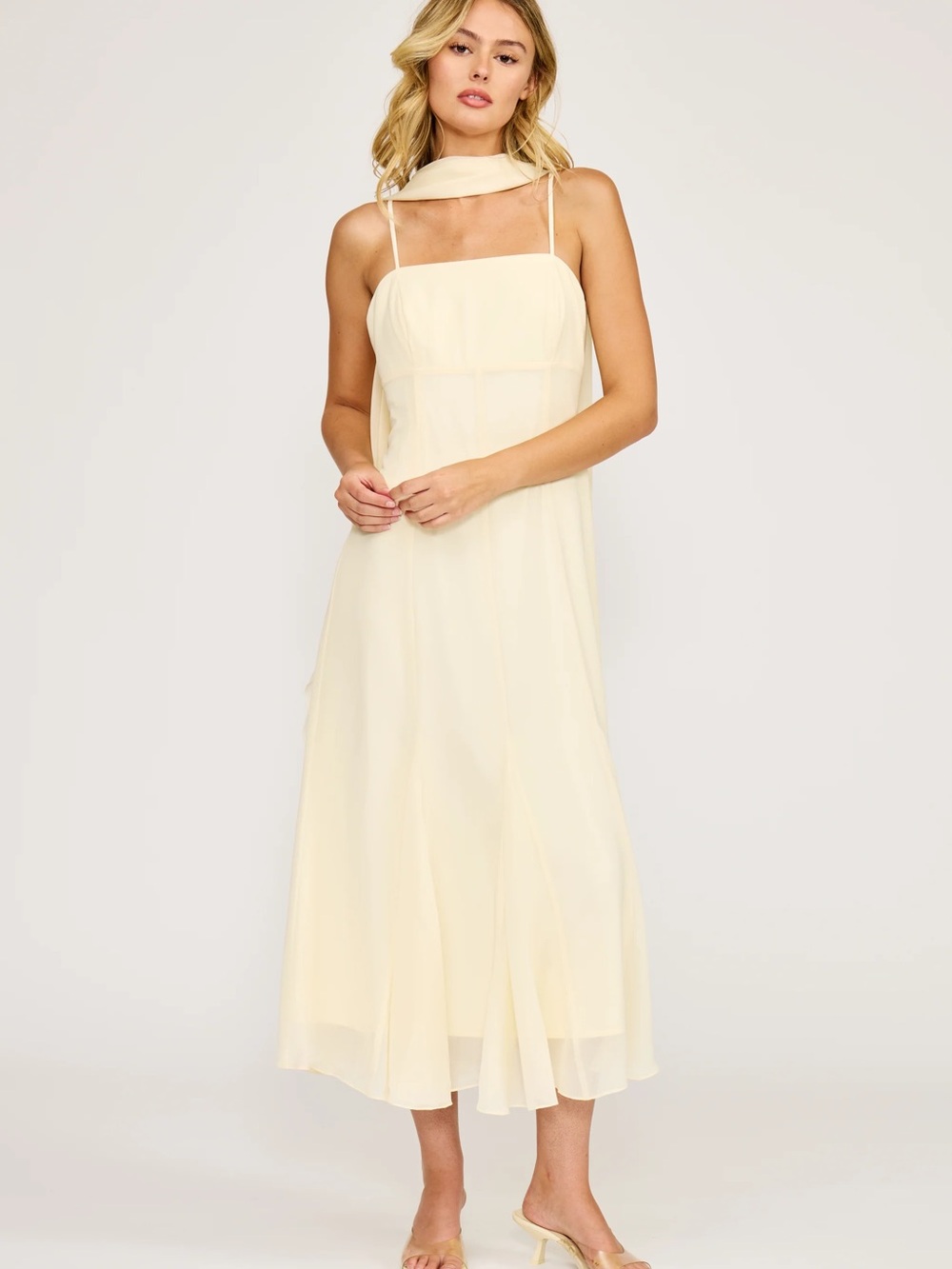 Elegant Light Yellow Midi Slip Dress LUCY PARIS NWT